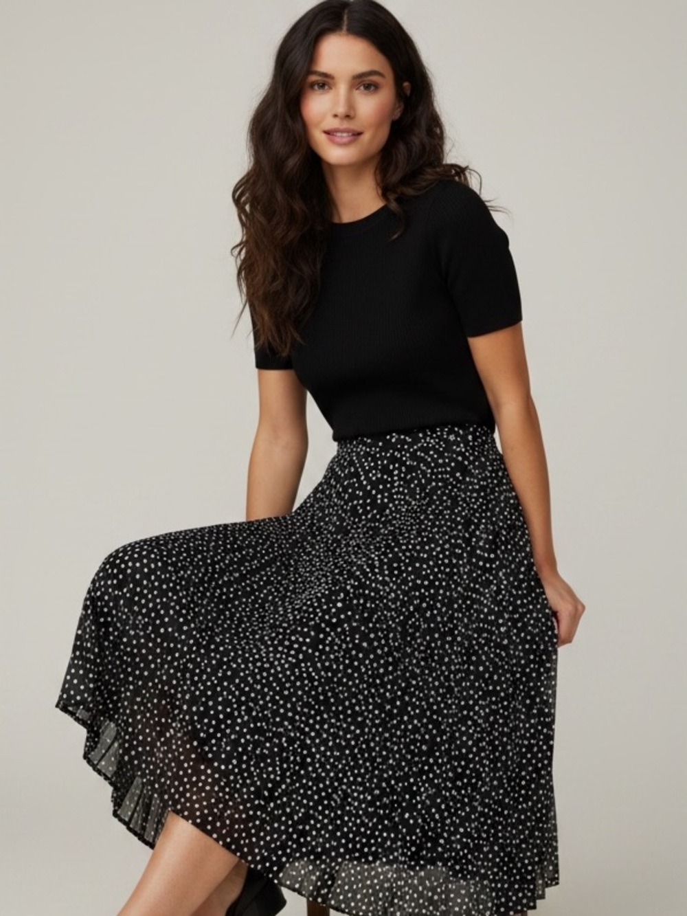 Talbots Black Polka Dot Midi Skirt - Elegant Women's Skirt NWT 8P